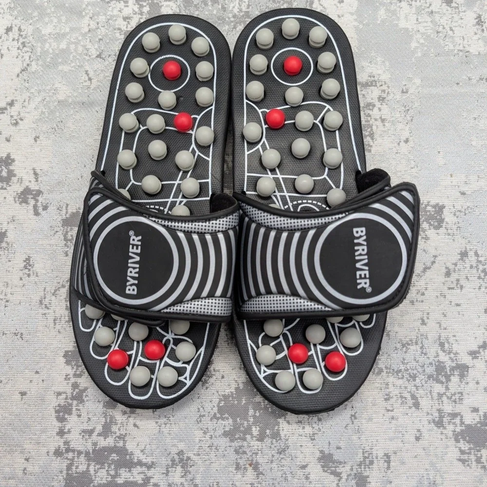 BYRIVER Mens Womens Acupressure Massage Sandals‎ XL Black Red Gray Reflexology